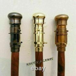 Antique Solid Brass Telescope Handle Lot Of 3 Wooden Walking Cane Stick Gift