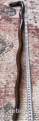 Antique Solid Macassar Ebony Wood Walking Stick Vintage Wooden Dragon Handle