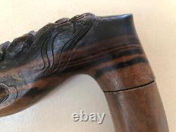 Antique Solid Macassar Ebony Wood Walking Stick Vintage Wooden Dragon Handle