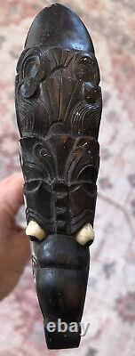 Antique Solid Macassar Ebony Wood Walking Stick Vintage Wooden Dragon Handle