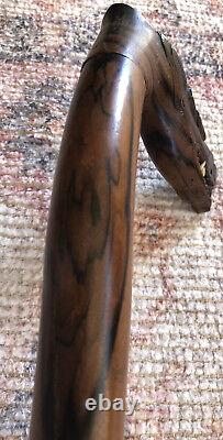 Antique Solid Macassar Ebony Wood Walking Stick Vintage Wooden Dragon Handle