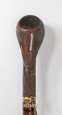 Antique Southern Slave or African Folk Carved Wood Cane Walking Stick 14k Baule