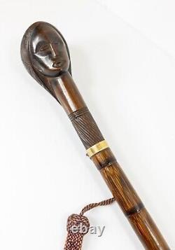 Antique Southern Slave or African Folk Carved Wood Cane Walking Stick 14k Baule