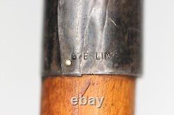 Antique Sterling Band Crook Handle Wooden Walking Stick Cane 34, Light & Strong