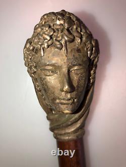 Antique Style Brass Head Cane Retro Collectible Wooden Walking Stick