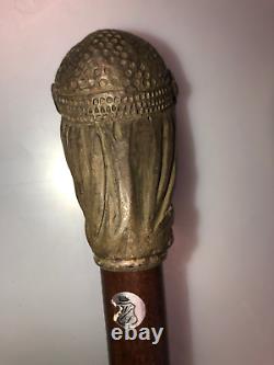 Antique Style Brass Head Cane Retro Collectible Wooden Walking Stick