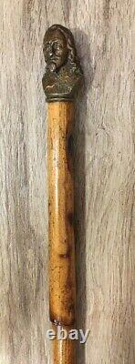Antique Unique Wooden Walking Stick Cane Bronze head Pommel Late 18th Century