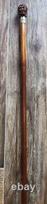 Antique Unique Wooden Walking Stick Cane Moor Head Corozo Nut Knob Late 19th C