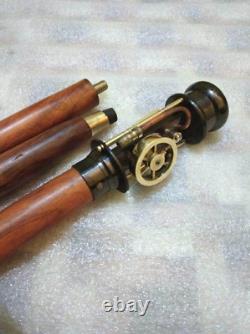 Antique Universal Steampunk Steam Engine Brass Handle Wooden Walking Cane