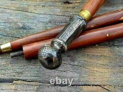 Antique Victorian Brass Long Handle Brass Vintage Wooden Walking Cane Stick