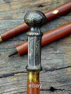 Antique Victorian Brass Long Handle Brass Vintage Wooden Walking Cane Stick