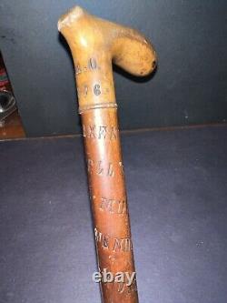 Antique Victorian Wooden Cane Walking Stick 1876 Switzerland Engraved Towns