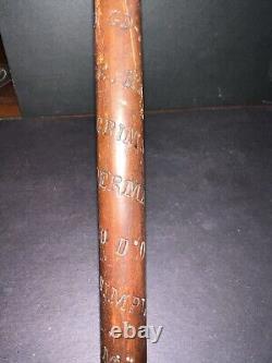 Antique Victorian Wooden Cane Walking Stick 1876 Switzerland Engraved Towns