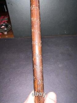 Antique Victorian Wooden Cane Walking Stick 1876 Switzerland Engraved Towns