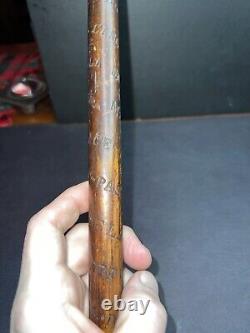 Antique Victorian Wooden Cane Walking Stick 1876 Switzerland Engraved Towns