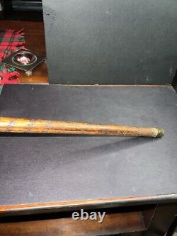 Antique Victorian Wooden Cane Walking Stick 1876 Switzerland Engraved Towns