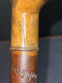 Antique Victorian Wooden Cane Walking Stick 1876 Switzerland Engraved Towns