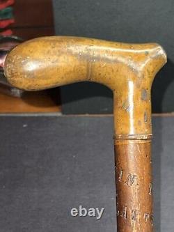 Antique Victorian Wooden Cane Walking Stick 1876 Switzerland Engraved Towns