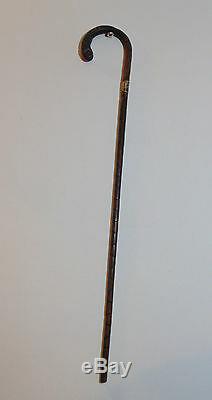 Antique Vintage Carved Wooden & Sterling Silver Walking Stick