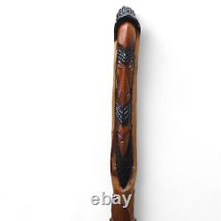 Antique Vintage Hand Carved African Mask Floral Wooden Walking Stick / Cane