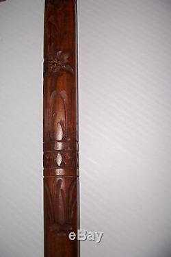 Antique Vintage Zakopane Floral Carved Wooden Walking Stick Cane