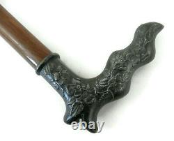 Antique Walking Cane withDerby Style Handle Finger Grips Wooden Walking Stick