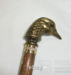 Antique Walking Stick Cane Goose Brass Handle Wooden Art Rare Old 19th