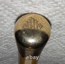 Antique Walking Stick / Cane Hallmarked 14 Carat Gold Engraved Pommel Malacca