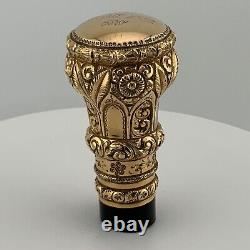 Antique Walking Stick Cane Handle Ornate Repoussé Gold Filled Engraved 1889