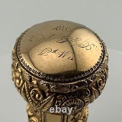 Antique Walking Stick Cane Handle Ornate Repoussé Gold Filled Engraved 1889