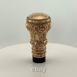 Antique Walking Stick Cane Handle Ornate Repoussé Gold Filled Engraved 1889