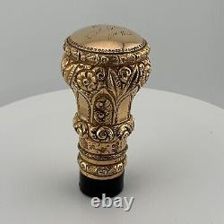 Antique Walking Stick Cane Handle Ornate Repoussé Gold Filled Engraved 1889