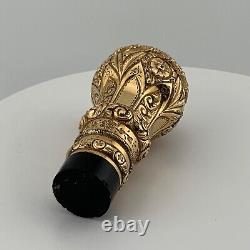 Antique Walking Stick Cane Handle Ornate Repoussé Gold Filled Engraved 1889