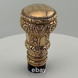 Antique Walking Stick Cane Handle Ornate Repoussé Gold Filled Engraved 1889