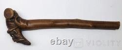 Antique Walking Stick French Cane Face Old Man Wooden Art Eyes Rare Old 19th