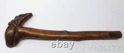 Antique Walking Stick French Cane Face Old Man Wooden Art Eyes Rare Old 19th