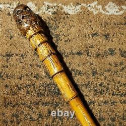 Antique Wooden 34 Walking Stick with Metal Tip & Burl Wood Handle