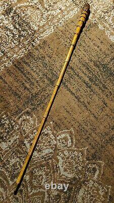 Antique Wooden 34 Walking Stick with Metal Tip & Burl Wood Handle