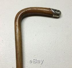 Antique Wooden Cane Walking Stick With Sterling Silver Niello Tip 35 Vintage
