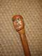 Antique Wooden Primitive Carved Face/head Topped Walking Stick