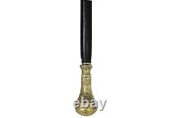 Antique Wooden Two Fold Black Walking Stick with Brass Handle