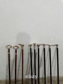 Antique Wooden Walking Stick Brass Diffremt handle Wood Walking Stick Set of 10