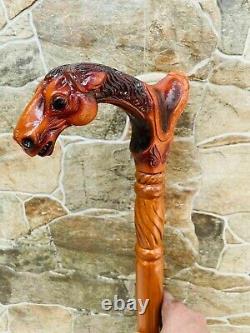 Antique Wooden Walking Stick Brass Vintage Horse Head Handle Exclusive Designed