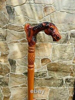 Antique Wooden Walking Stick Brass Vintage Horse Head Handle Exclusive Designed