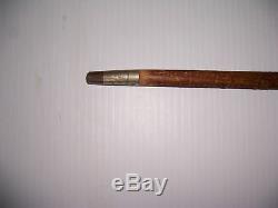 Antique Wooden Walking Stick Cane With Stag Bone Handle Silver Band A & L Makers