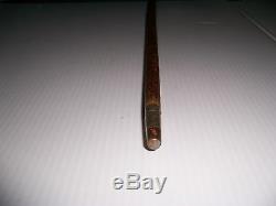 Antique Wooden Walking Stick Cane With Stag Bone Handle Silver Band A & L Makers