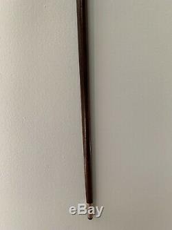Antique Wooden Walking Stick/ Cane With Sterling Silver Band & Stag Bone Handle