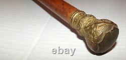 Antique Wooden Walking Stick Snake Handmade Hand Carved Glass Eyes Cane 36-1/2