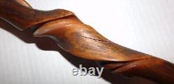 Antique Wooden Walking Stick Snake Handmade Hand Carved Glass Eyes Cane 36-1/2