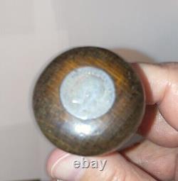 Antique Wooden Walking Stick With Coin In Top